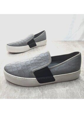 1. State Platform Shoes Size‎ 8.5 Gray Leather Croc Slip On Normcore Sneakers